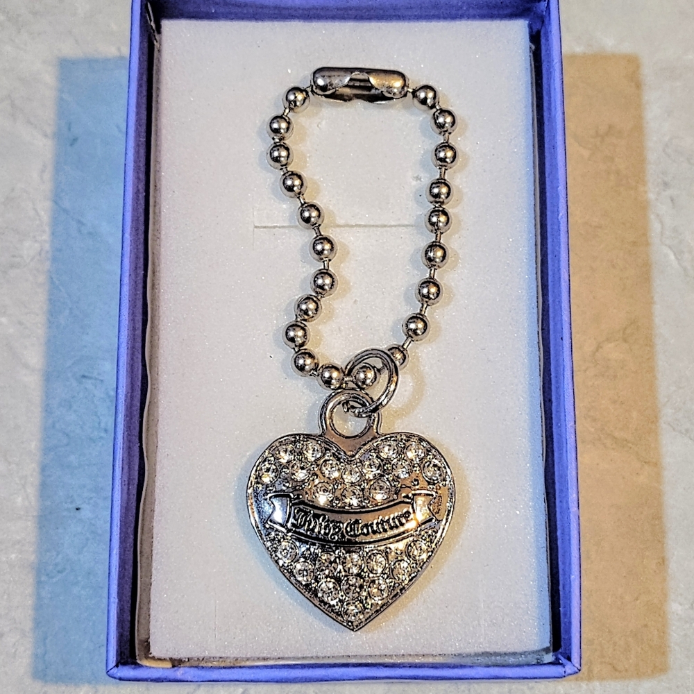 JUICY COUTURE SILVER HEART CHARM WITH RHINESTONES HANGBAG CHARM / KEYCHAIN - Picture 2 of 8